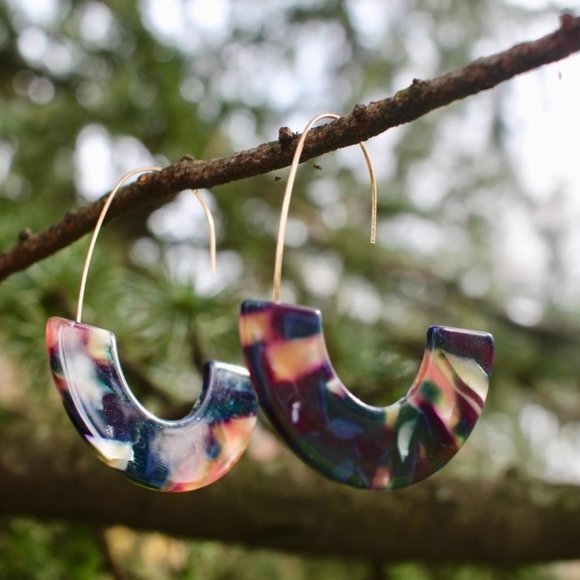 Baublebar Navy Gold Resin Drop Oval Hoop Earrings - Picture 1 of 11